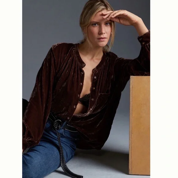 NWT Anthropologie Pilcro Velvet Femme Buttondown Shirt - Picture 5 of 7